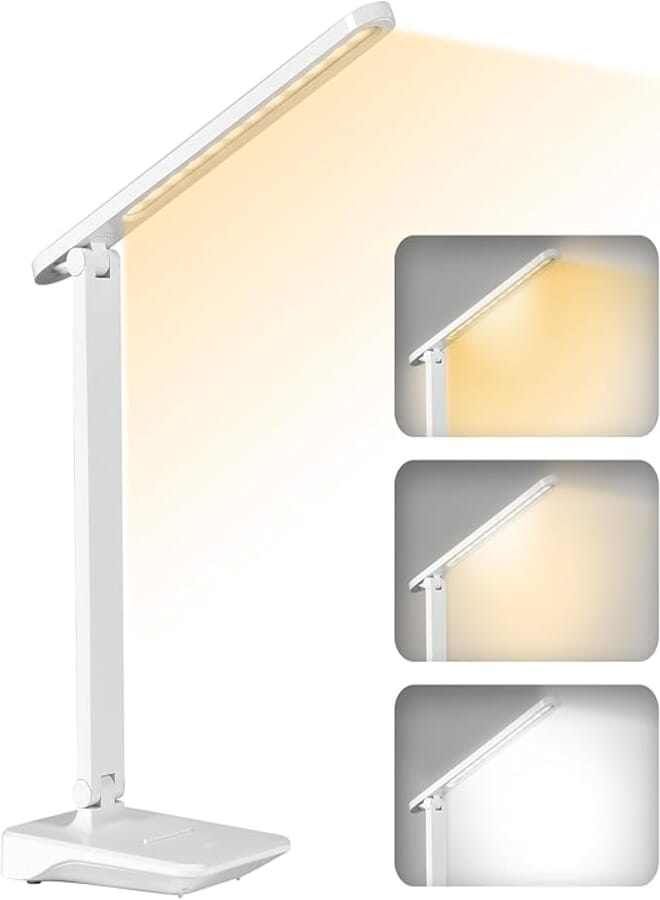 Diboniur LED Desk Lamp, Wireless with 2400 mAh Battery, 3 Temperature Modes & Brightness Adjustable 15-100%, Foldable, Touch Control, Eye Protection, for Bedside, Office, Children